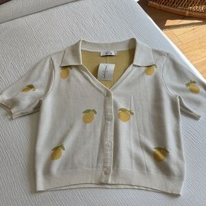 Lemon Print Knit Cardigan Top Italy Capri Coastal Chic Size S NWT